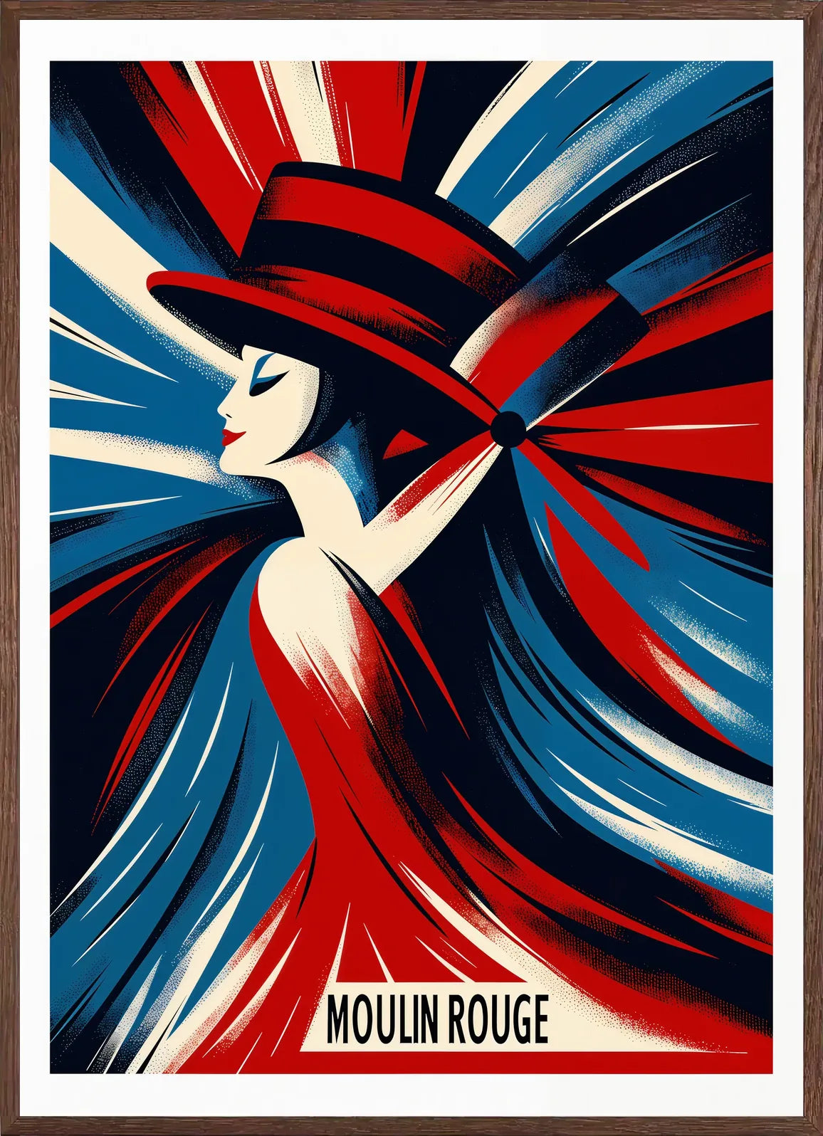 Cadre chene clair entourant l'affiche Moulin Rouge femme Art Deco