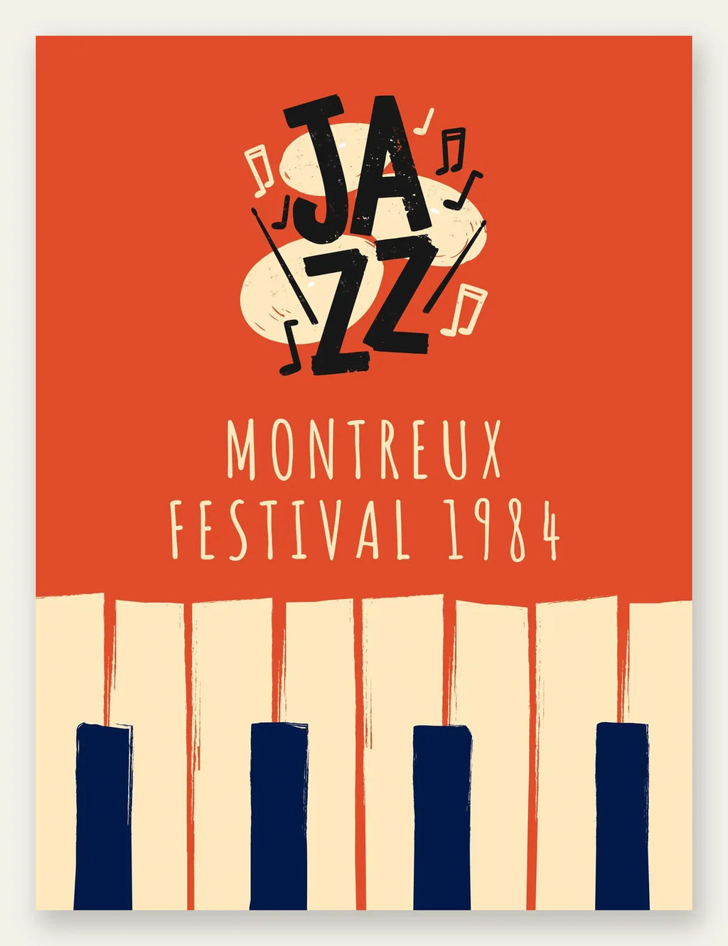 Affiche jazz festival retro, lettrage JAZZ, notes de musique et touches de piano