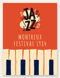 Affiche jazz festival retro, lettrage JAZZ, notes de musique et touches de piano