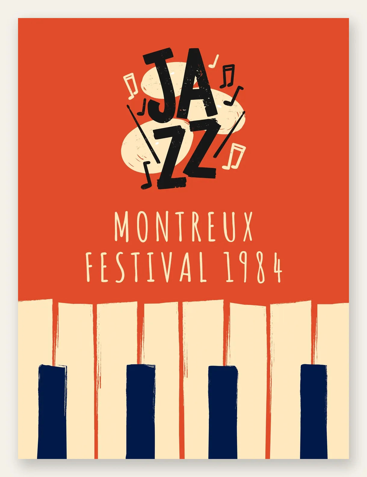 Affiche jazz festival retro, lettrage JAZZ, notes de musique et touches de piano