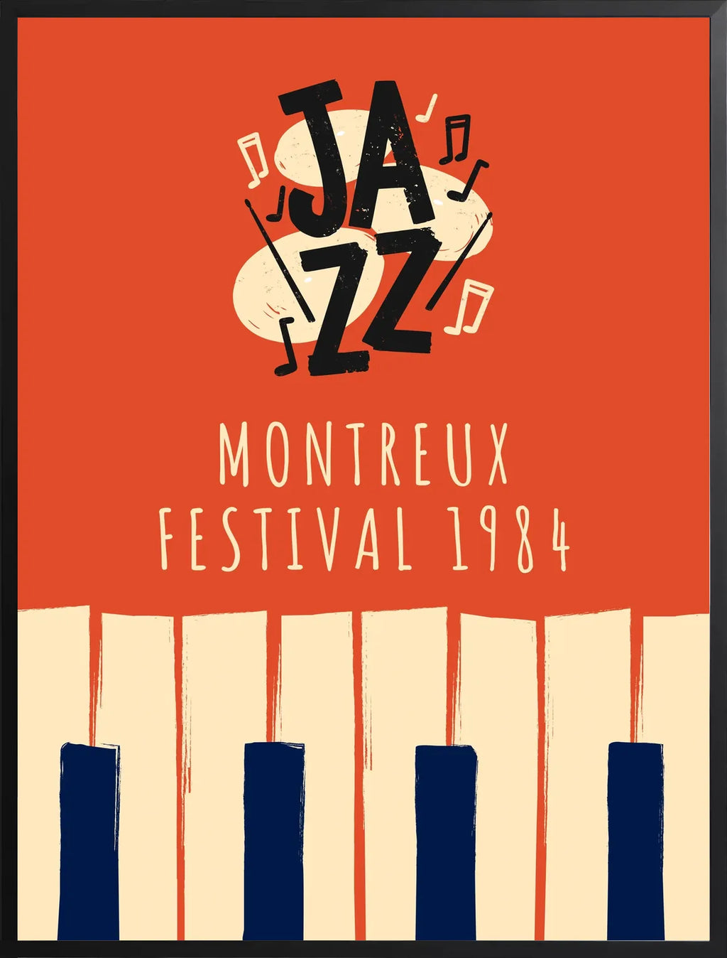 Encadrement noir mat autour de l'affiche jazz festival et des notes de musique