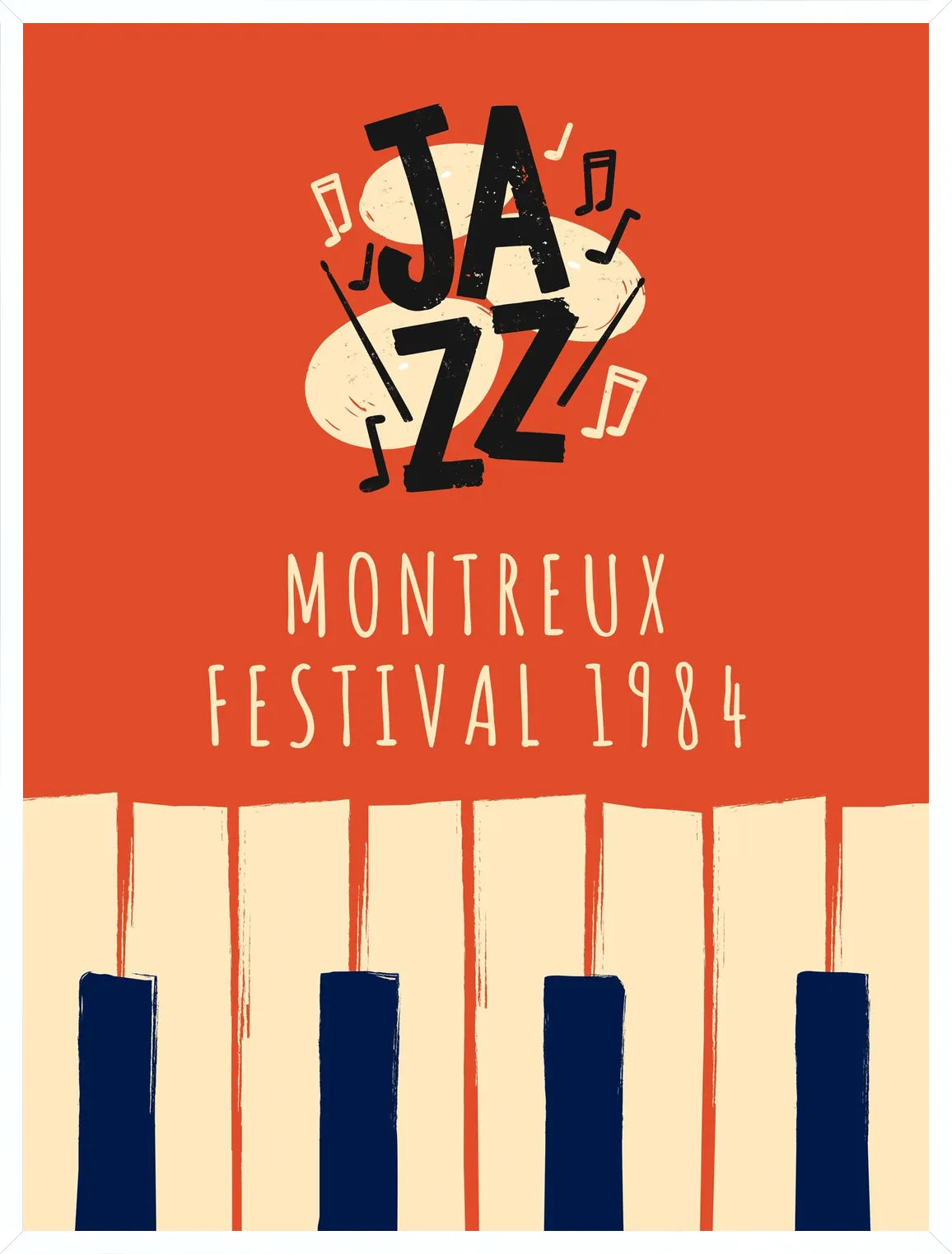 Cadre blanc epure presentant l'affiche jazz festival retro