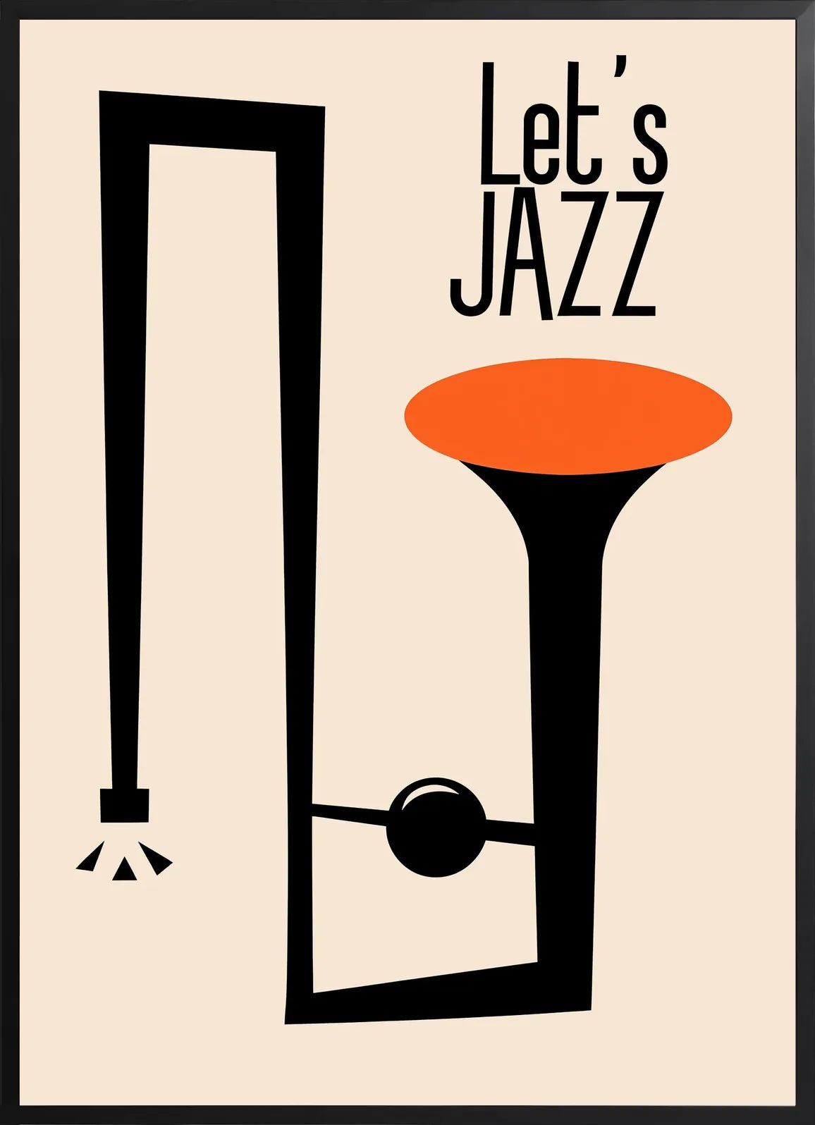 Encadrement noir mat autour de la trompette et de la note jazz