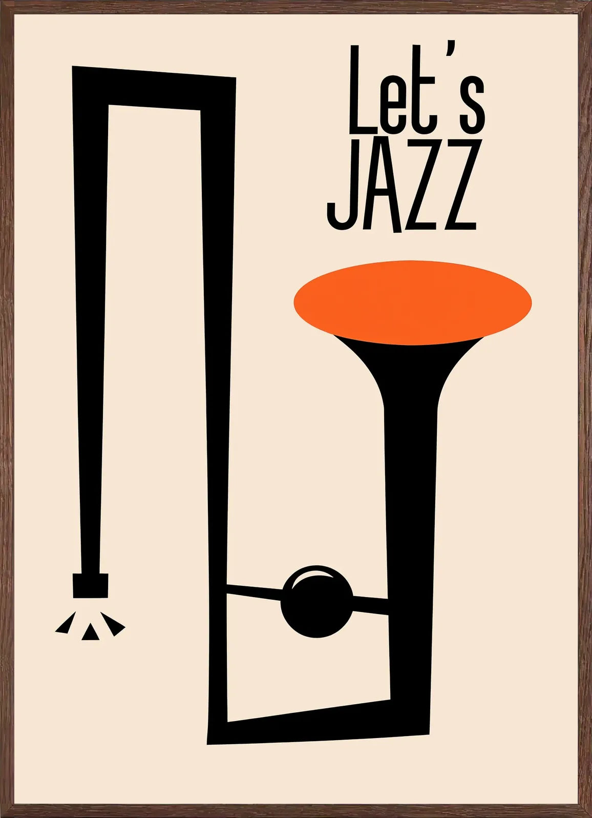 Cadre chene clair entourant l'affiche jazz trompette minimaliste