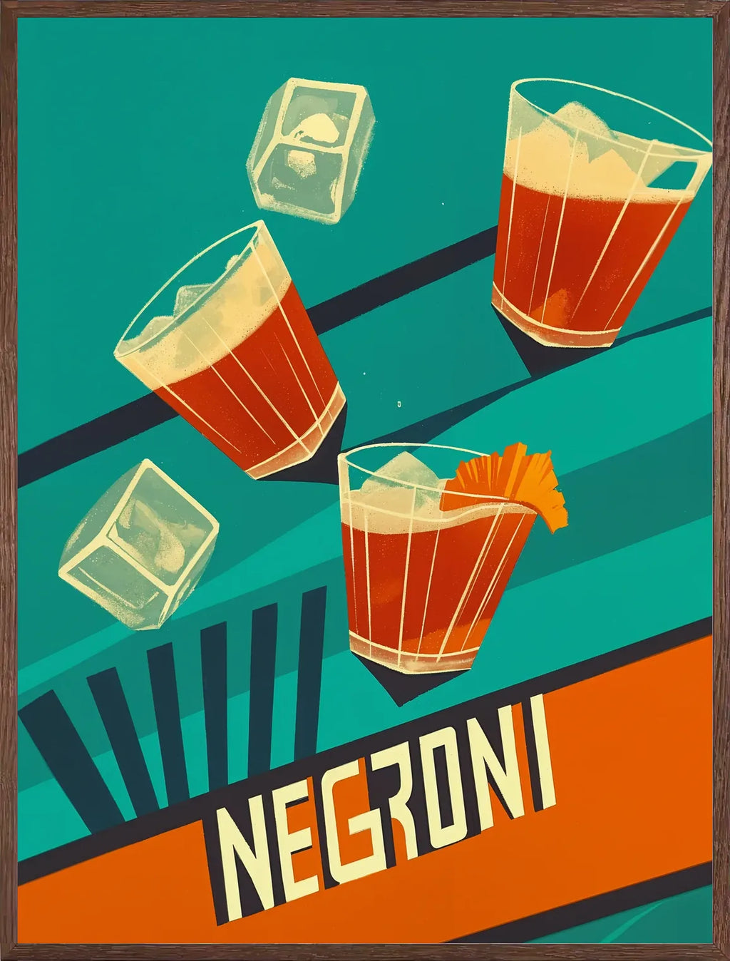 Cadre chene clair entourant l'affiche negroni aquarelle classique