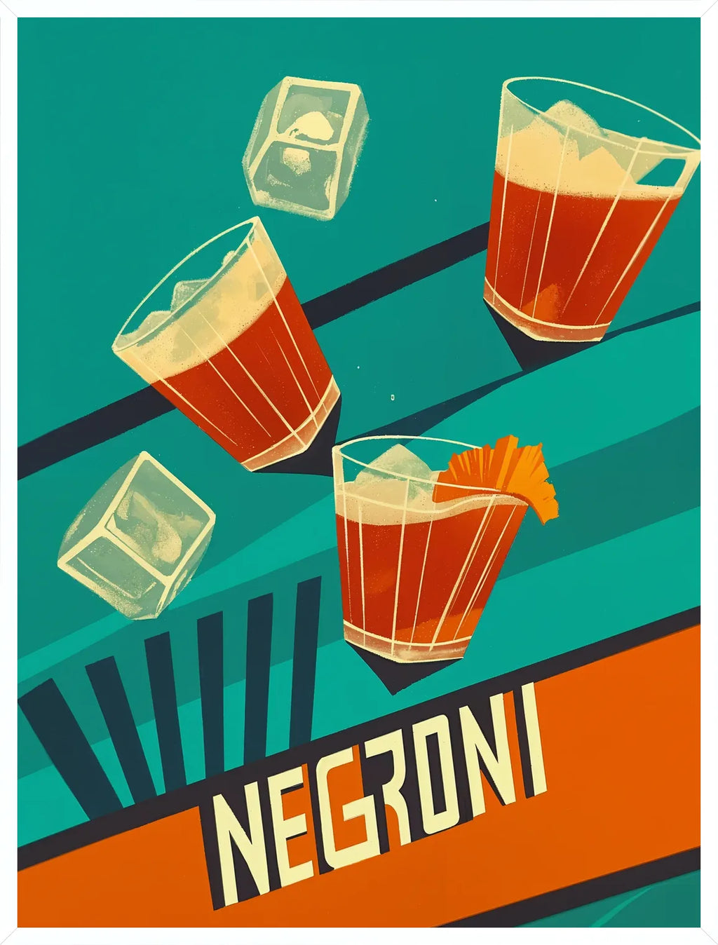 Cadre blanc epure presentant l'affiche cocktail negroni aquarelle