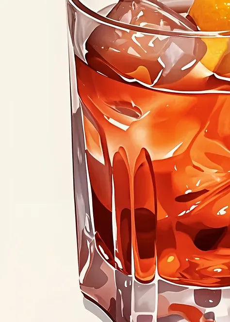 Gros plan sur les verres a negroni et les glacons en suspension