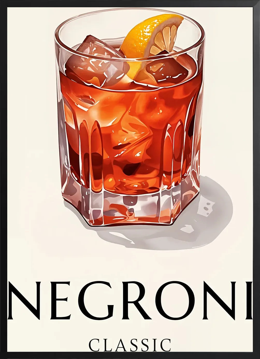 Encadrement noir mat autour des verres a negroni et glacons