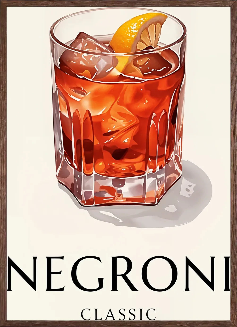 Cadre chene clair entourant l'affiche negroni mid century turquoise