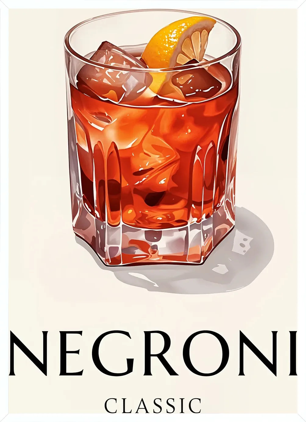 Cadre blanc epure presentant l'affiche cocktail negroni mid century