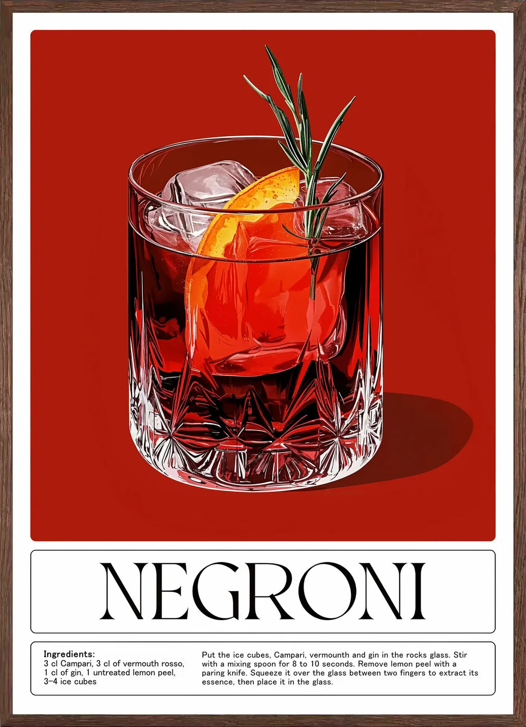 Cadre chene clair entourant l'affiche negroni recette rouge