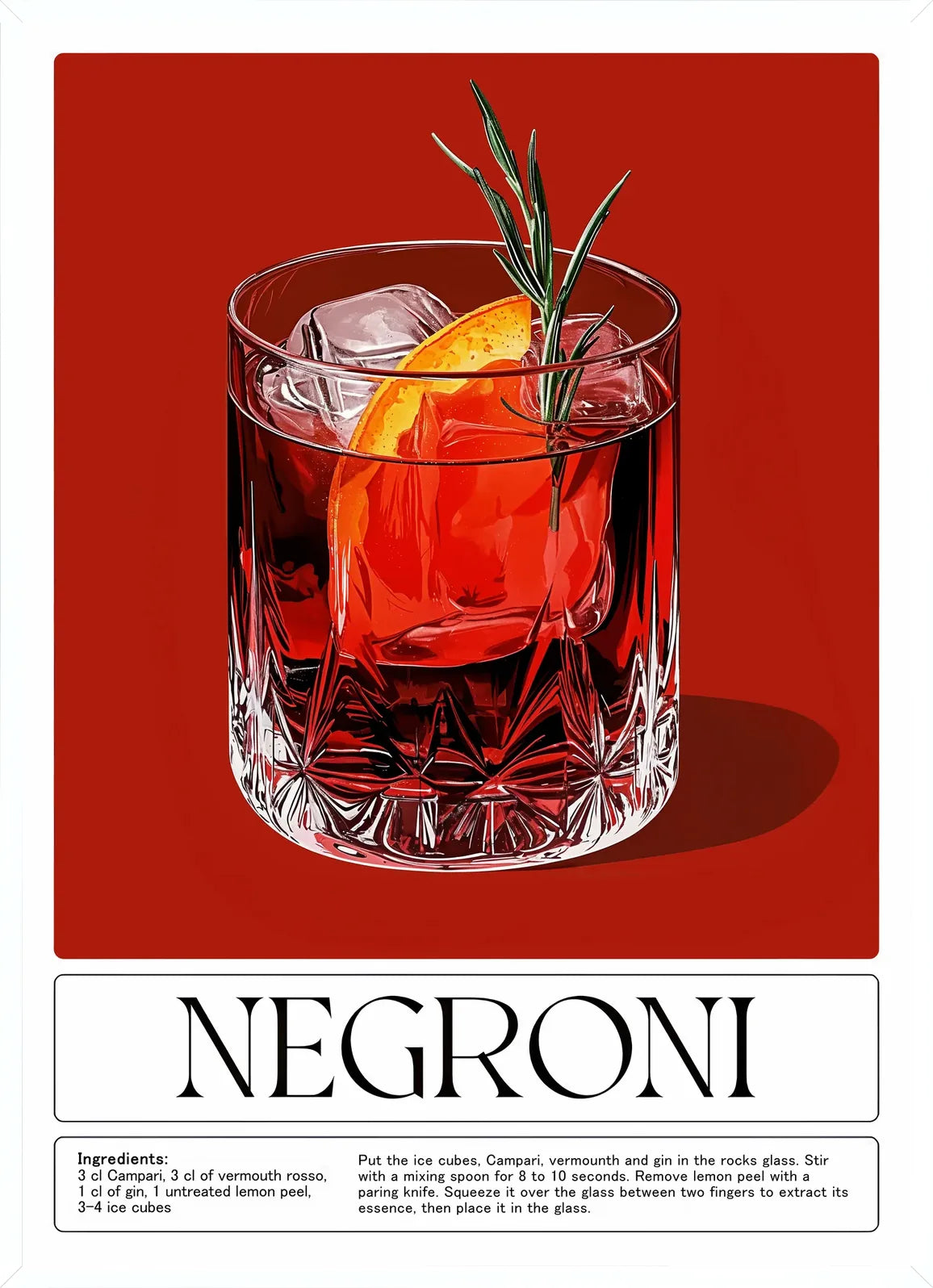 Cadre blanc epure presentant l'affiche cocktail negroni recette