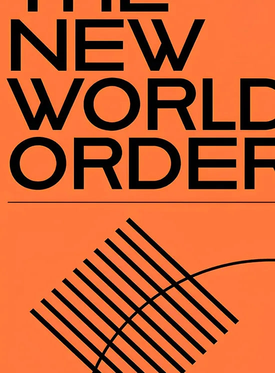 Gros plan sur le titre noir et le motif geometrique de l'affiche typographie