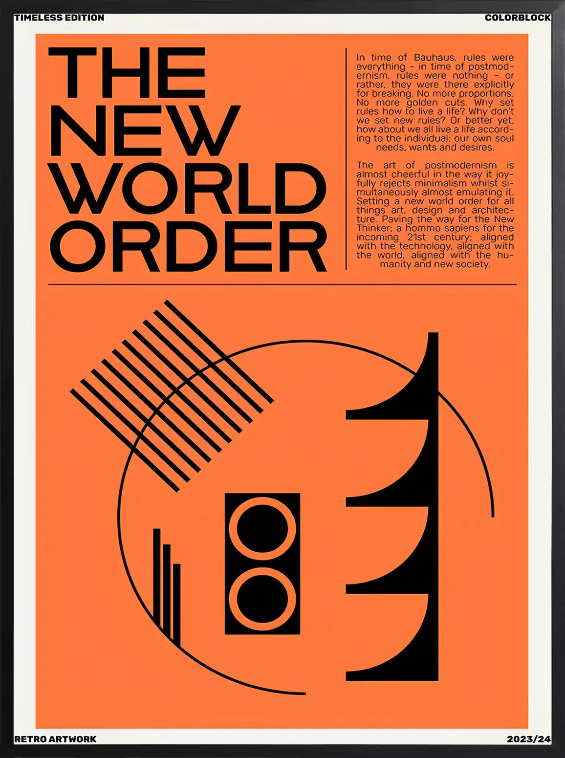 Encadrement noir mat autour de l'affiche typographie The New World Order