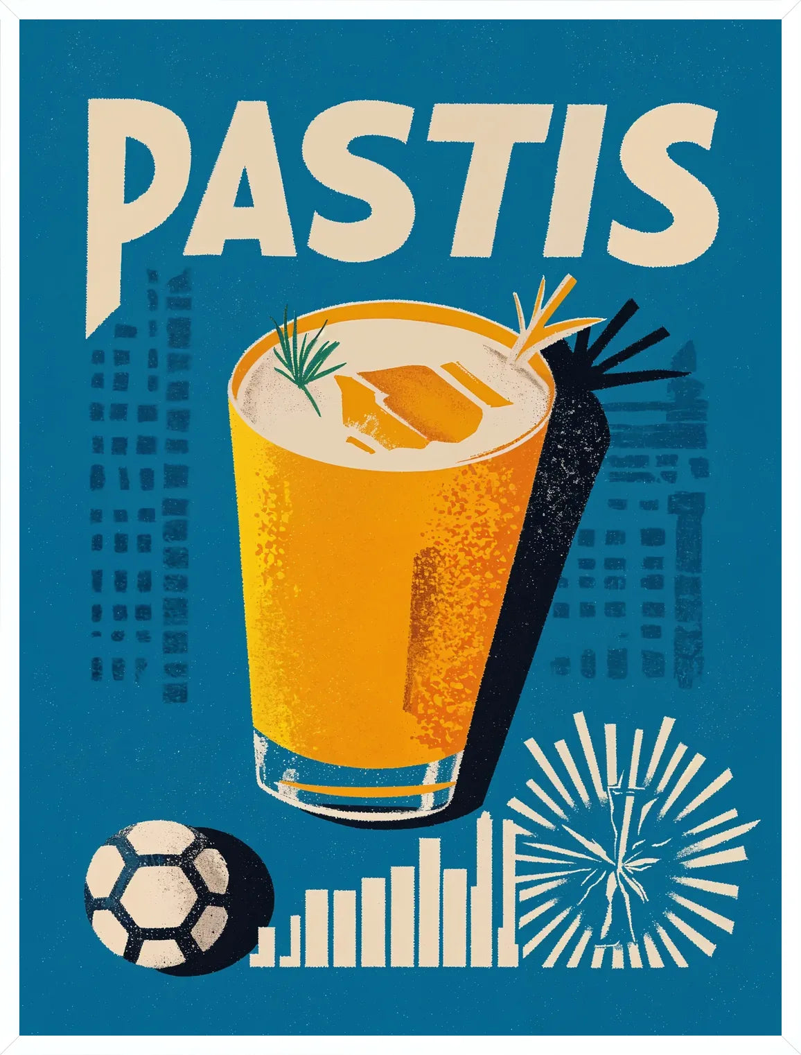 Cadre blanc epure presentant l'affiche cocktail pastis Marseille