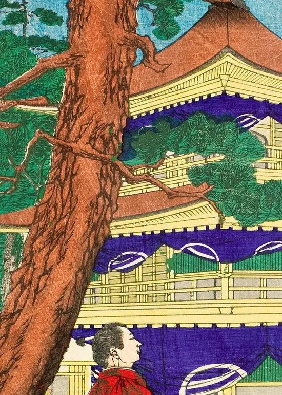 Gros plan sur pavillon dore et samurai