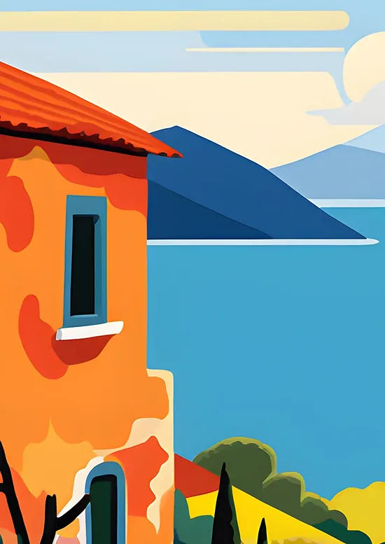 Gros plan sur l'escalier blanc et la maison terracotta du paysage mediterranee
