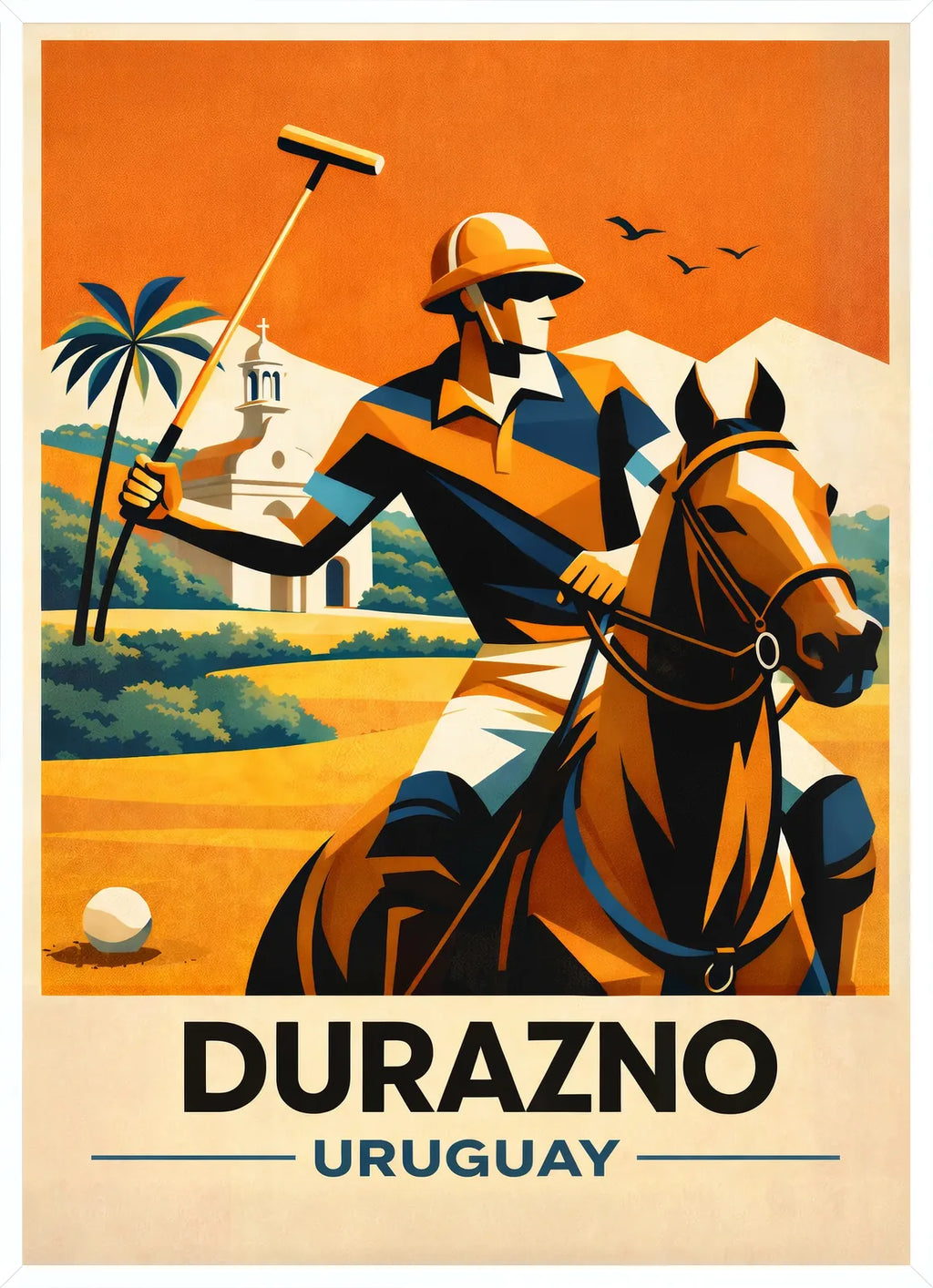 Cadre blanc epure presentant l'affiche polo Durazno Uruguay