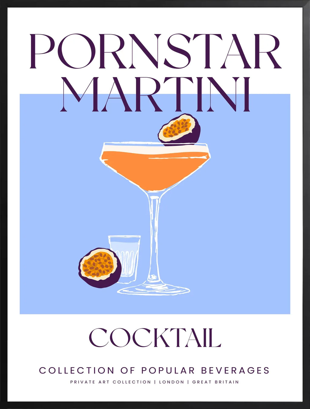 Encadrement noir mat autour du verre martini orange et fruit de la passion