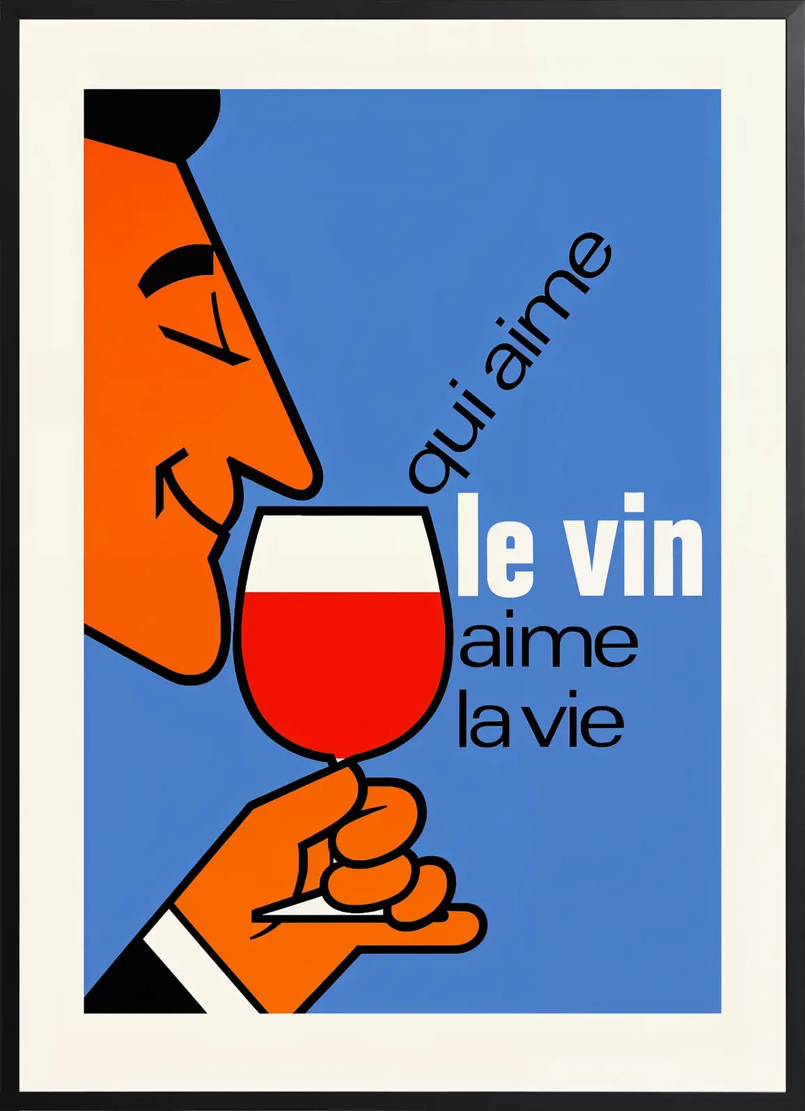 Encadrement noir mat autour de l'homme et du verre de vin rouge