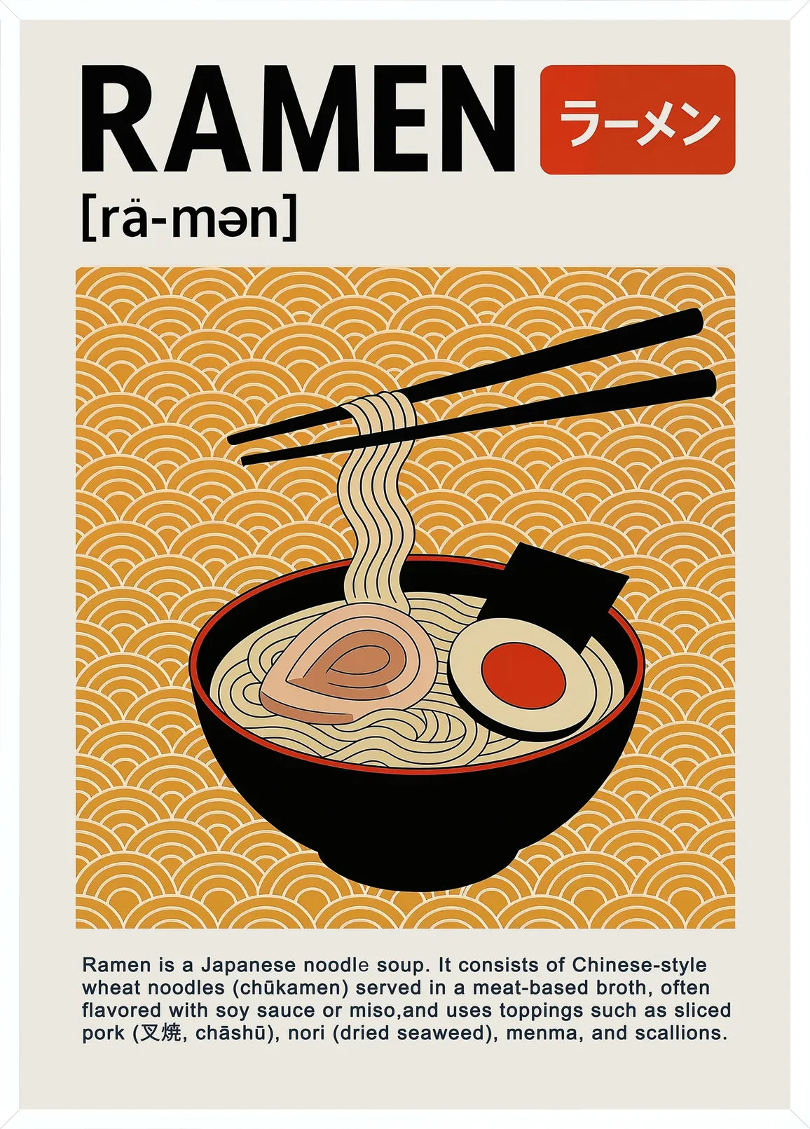 Cadre blanc epure presentant l'affiche cuisine ramen japonais