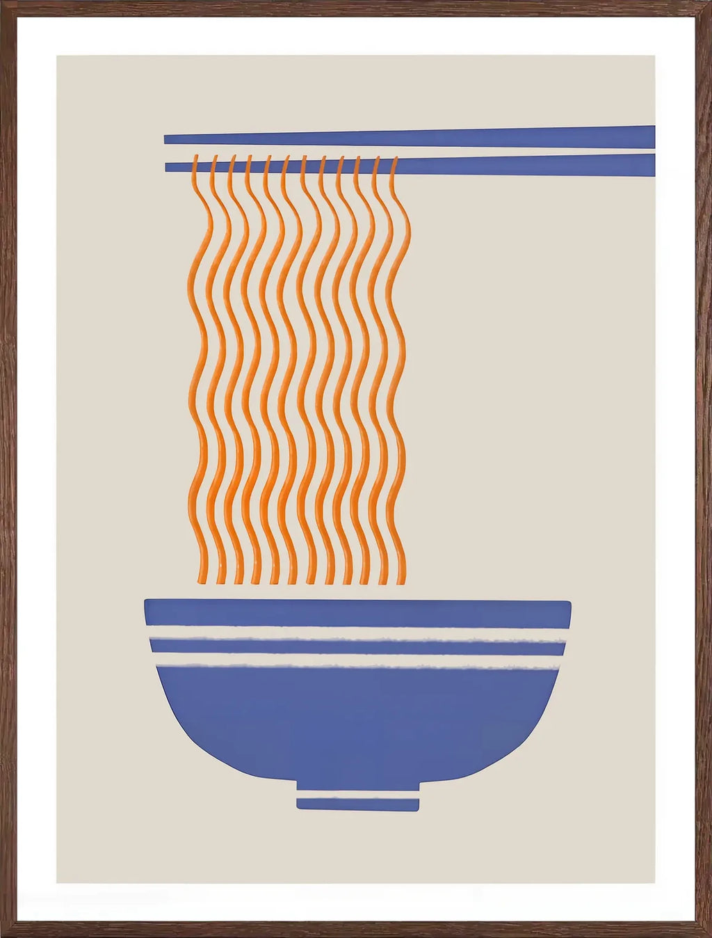 Cadre chene clair entourant l'affiche cuisine ramen bol bleu