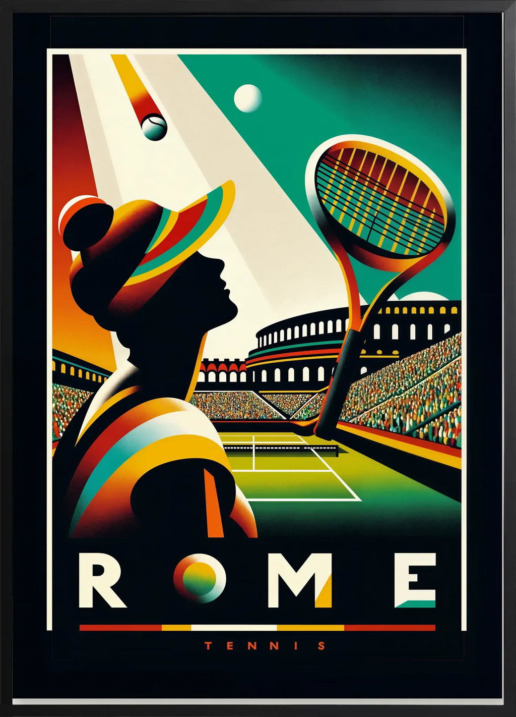 Affiche Rome Tennis encadrée noir mat