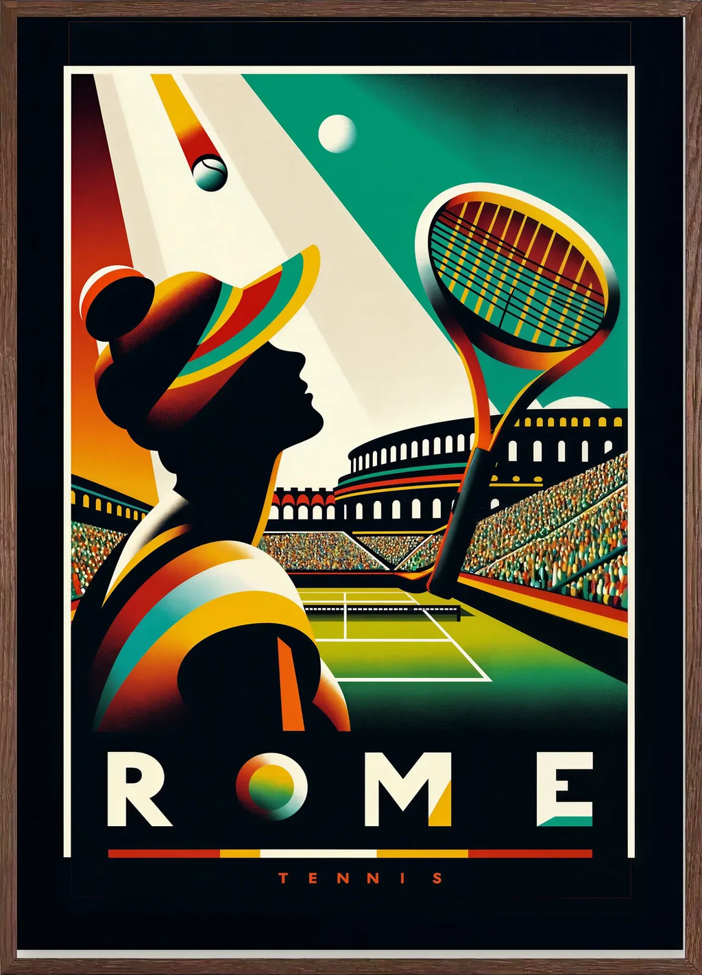 Affiche Rome Tennis encadrée chêne naturel