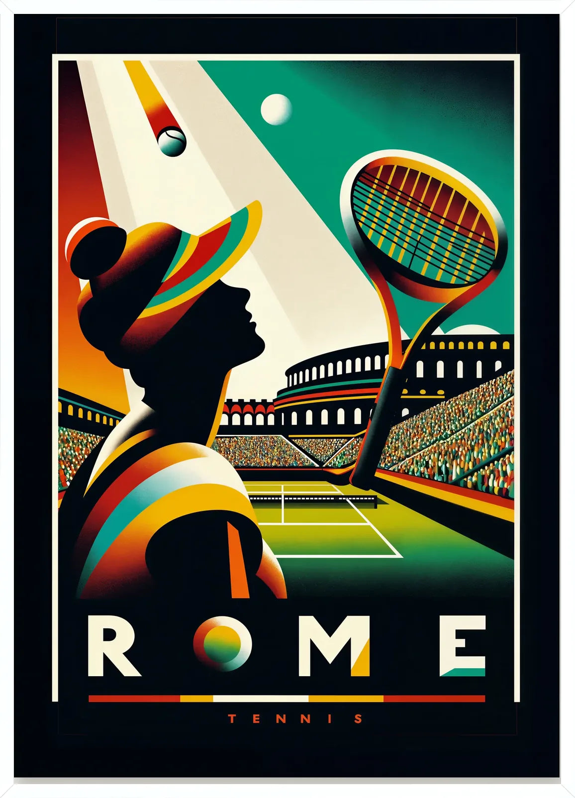 Affiche Rome Tennis encadrée bois blanc