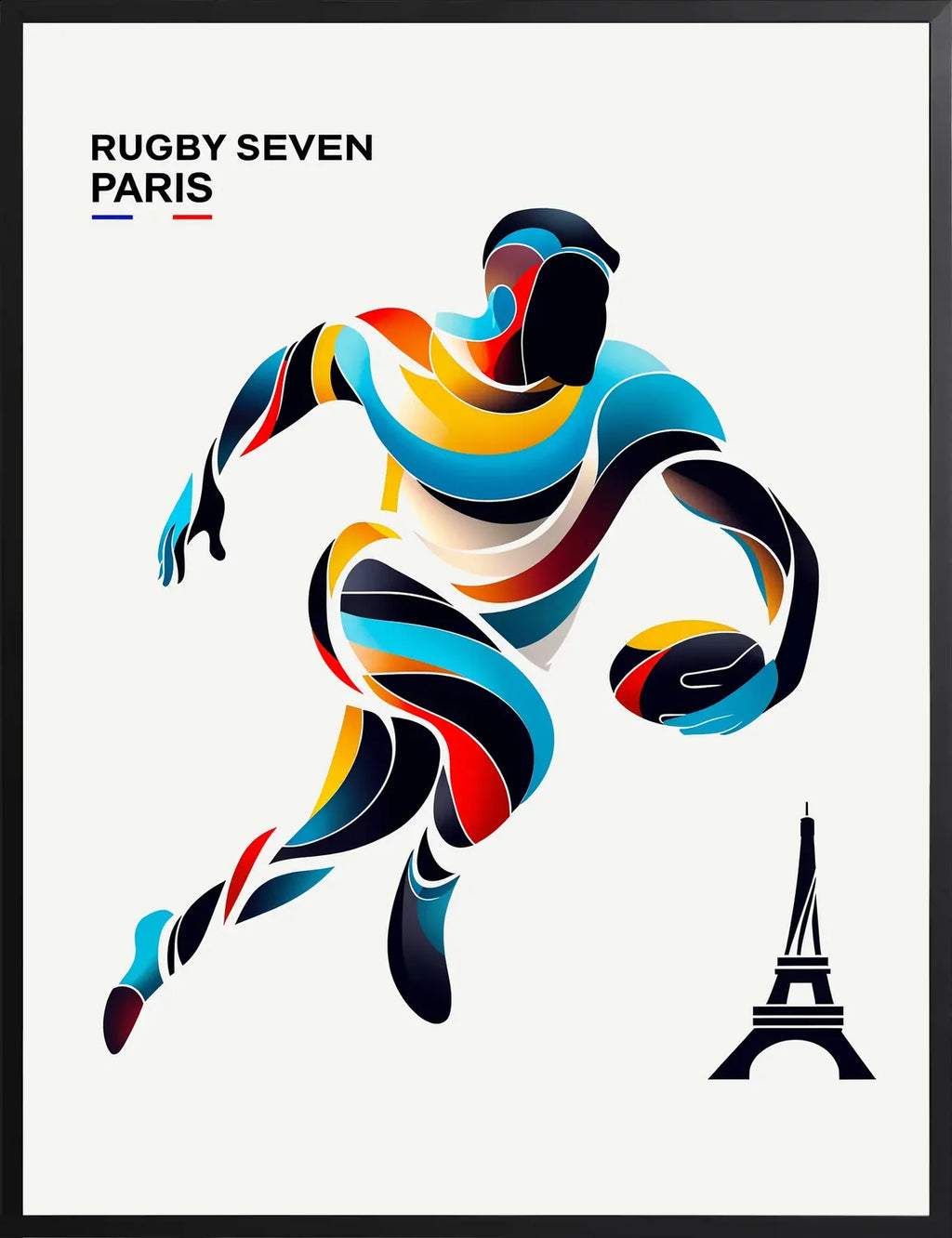 Encadrement noir mat autour du joueur de rugby et de la tour Eiffel
