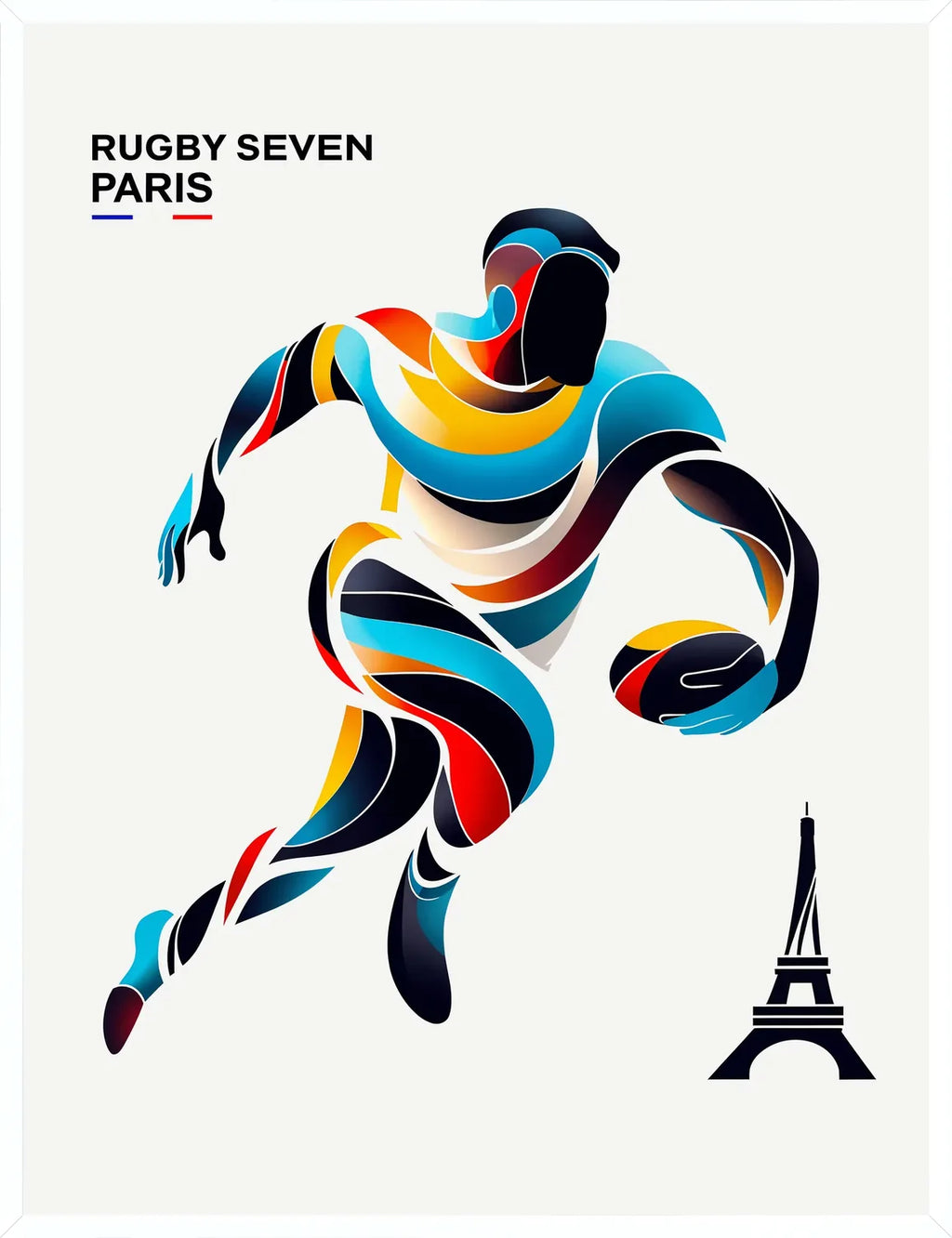 Cadre blanc epure presentant l'affiche rugby seven Paris coloree