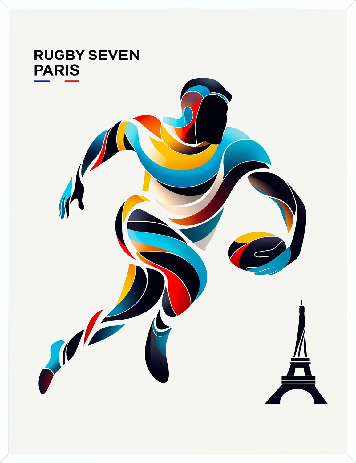 Cadre blanc epure presentant l'affiche rugby seven Paris coloree