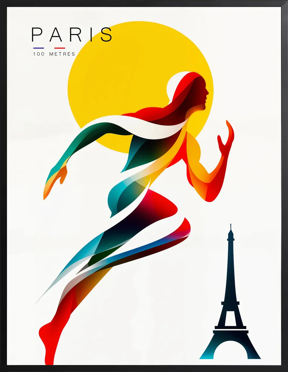 Encadrement noir mat autour de la sprinteuse coloree en course