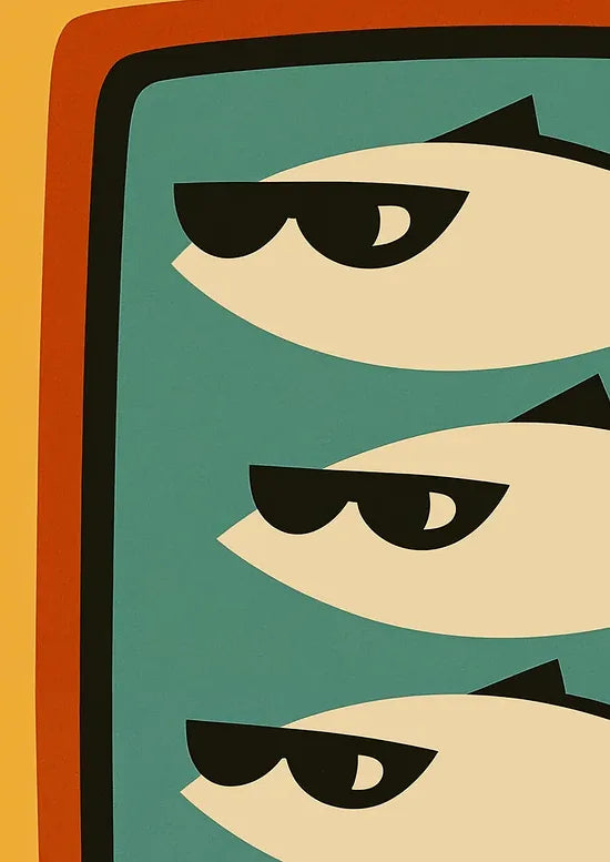 Gros plan sur les sardines a lunettes et l'etiquette retro