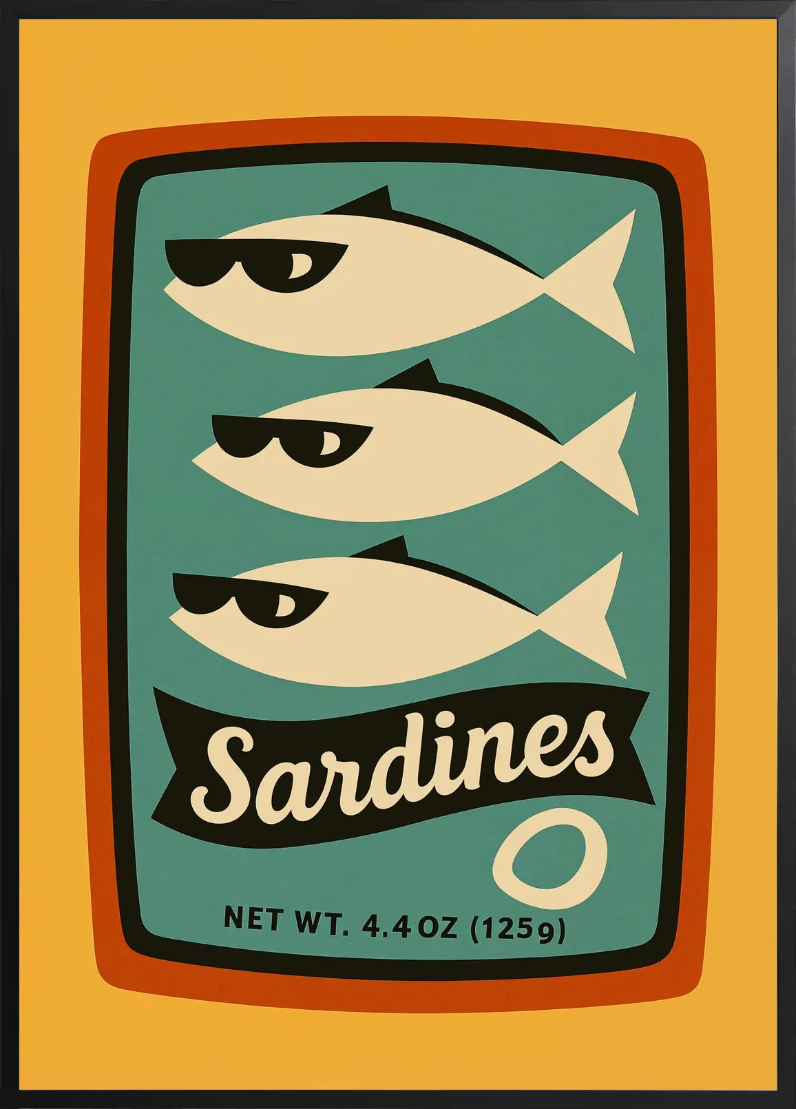 Encadrement noir mat autour de la boite de sardines vintage