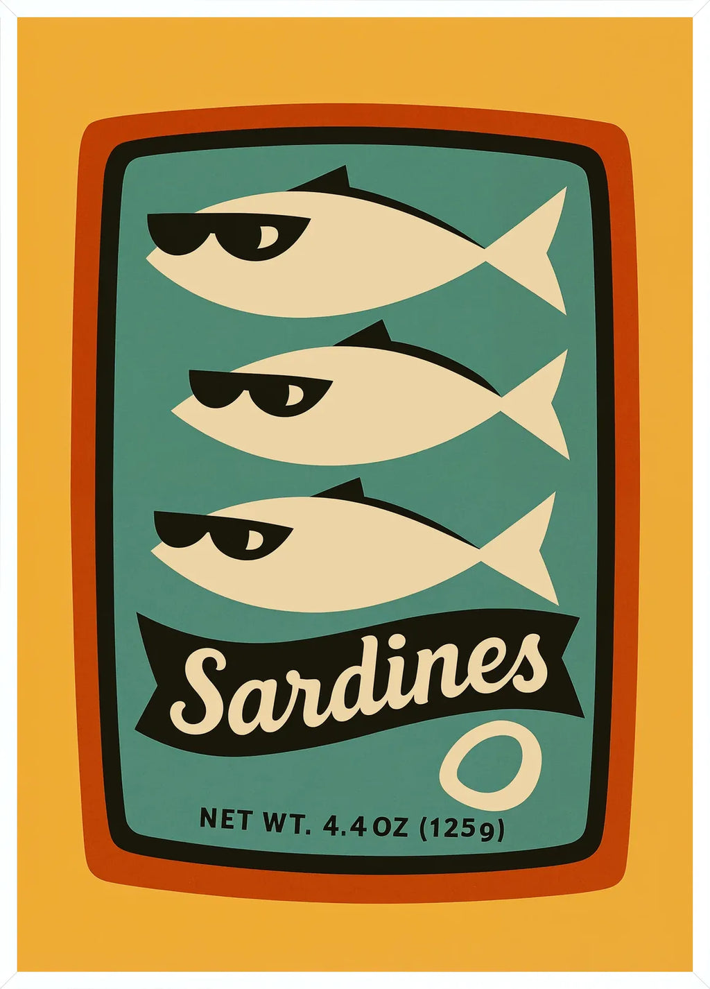 Cadre blanc epure presentant l'affiche cuisine sardines retro