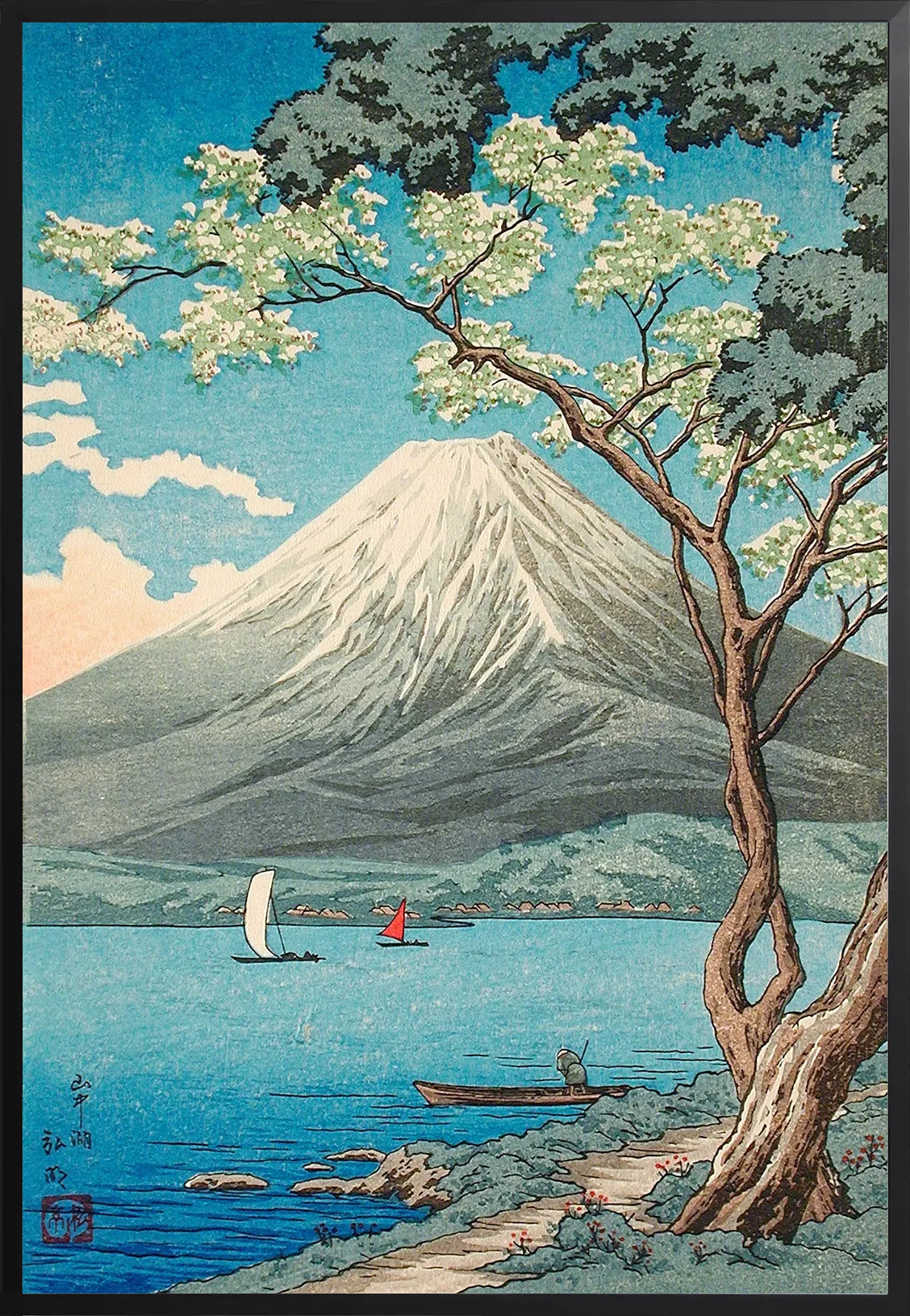 Encadrement noir mat autour du Mont Fuji et du lac Yamanaka