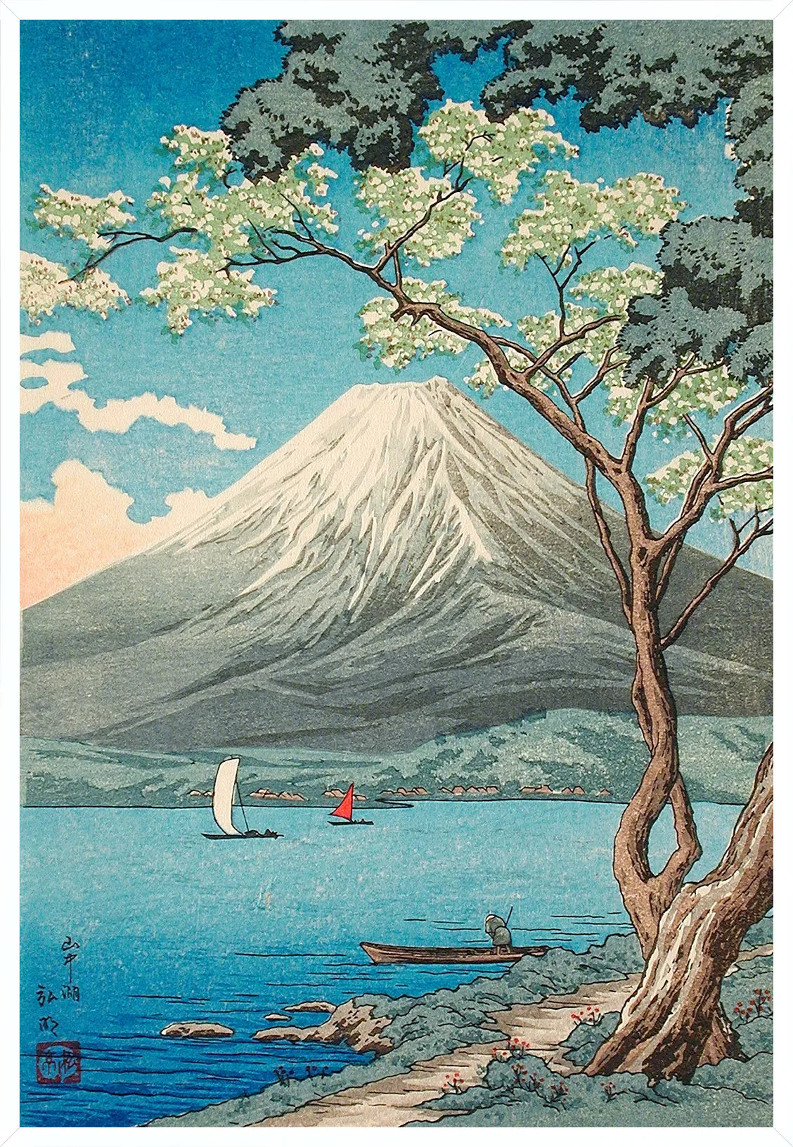 Cadre blanc epure presentant l'affiche Mont Fuji estampe japonaise