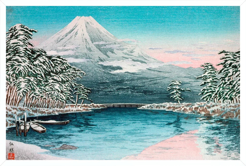 Cadre blanc epure presentant l'affiche Mont Fuji estampe japonaise