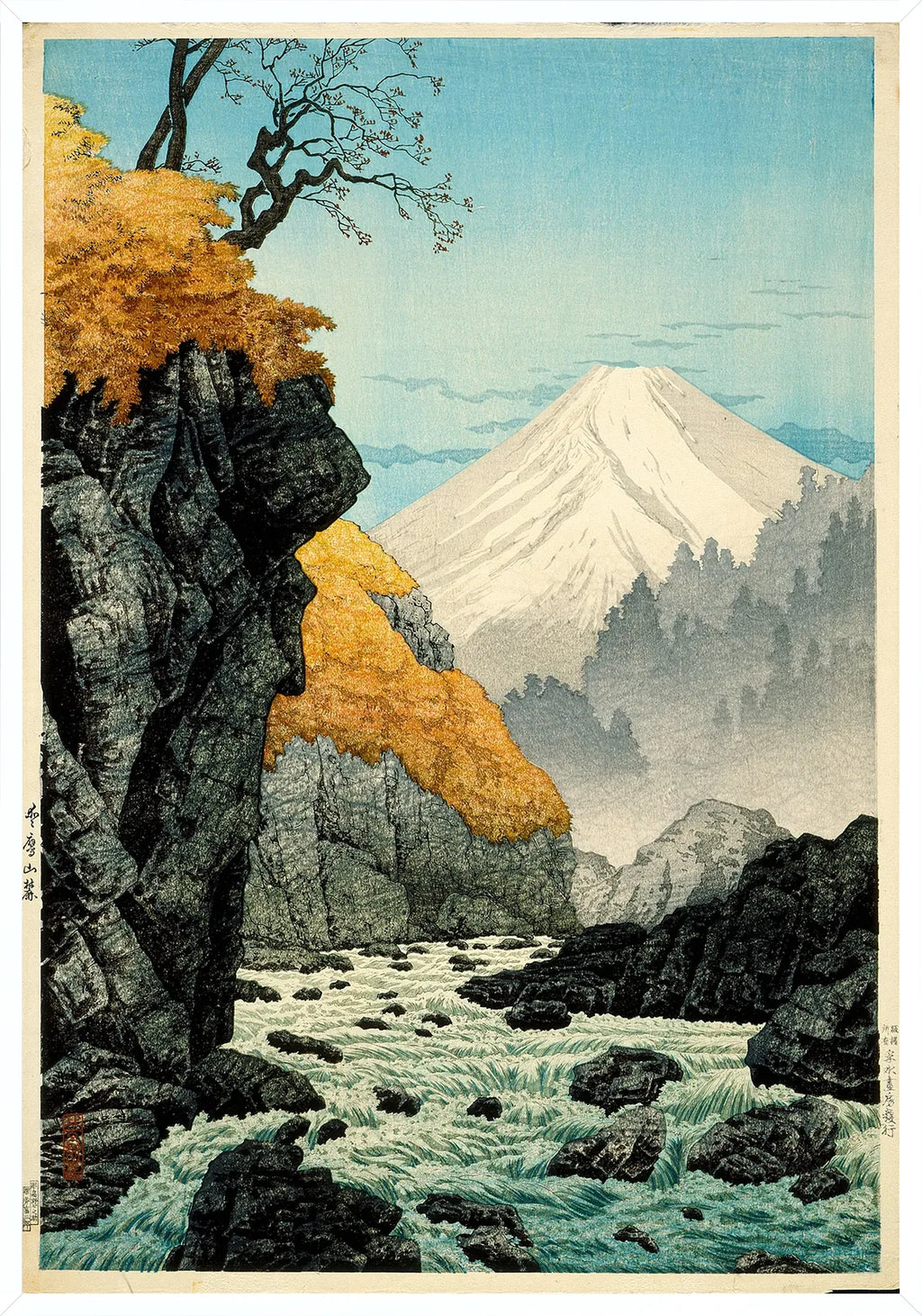 Cadre blanc epure presentant l'affiche Mont Fuji estampe japonaise
