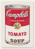 Affiche cuisine soupe tomate, conserve vintage rouge et blanche pop art sur fond creme