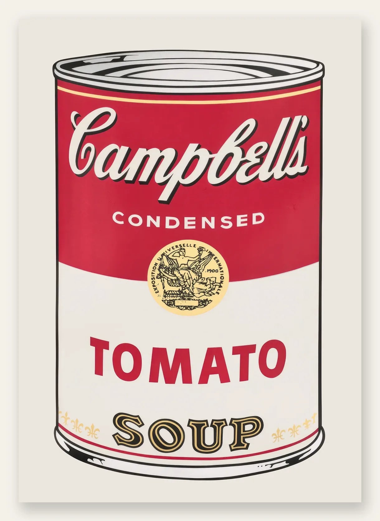 Affiche cuisine soupe tomate, conserve vintage rouge et blanche pop art sur fond creme
