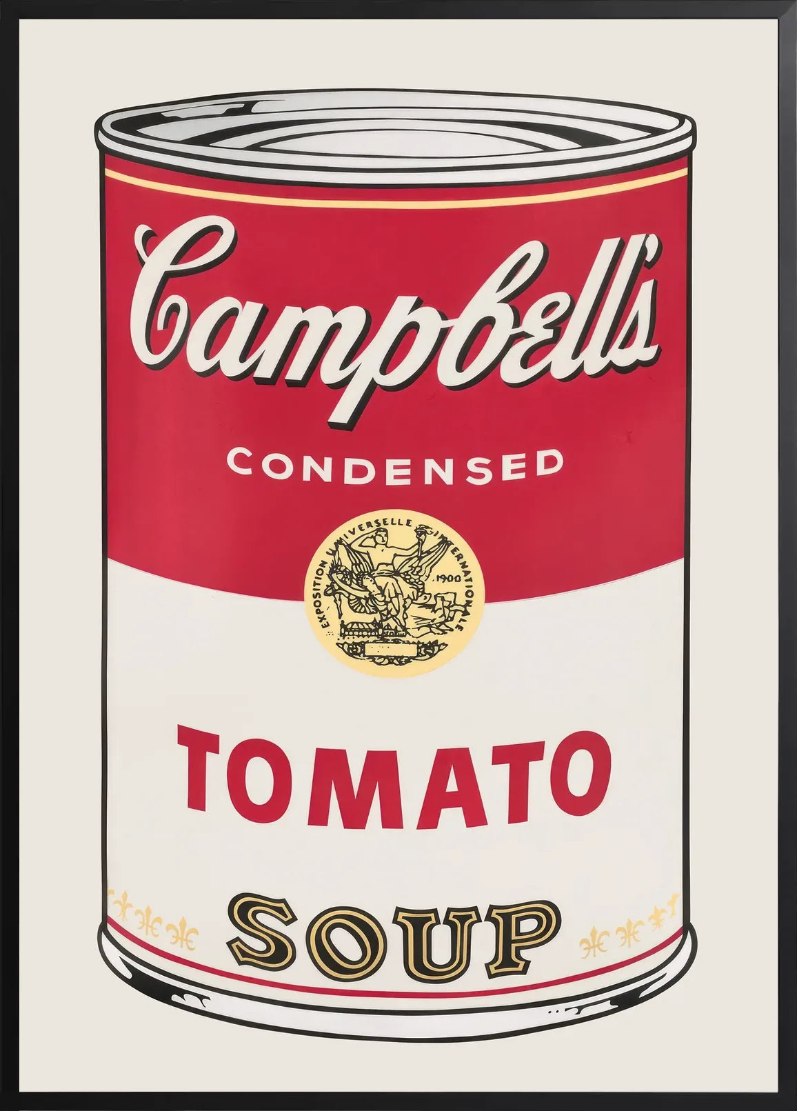 Encadrement noir mat autour de la conserve de soupe tomate vintage