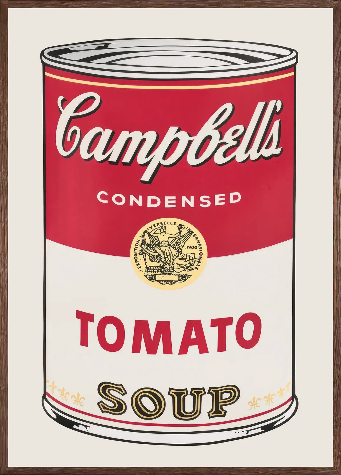 Cadre chene clair entourant l'affiche cuisine soupe tomate pop art