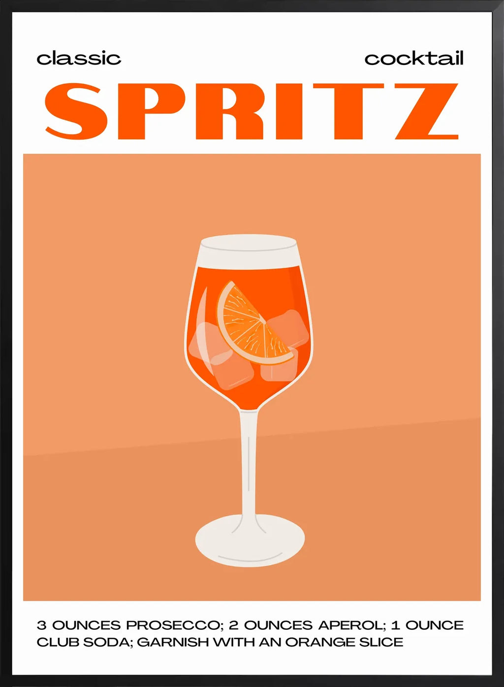 Encadrement noir mat autour du verre a spritz et tranche d'orange