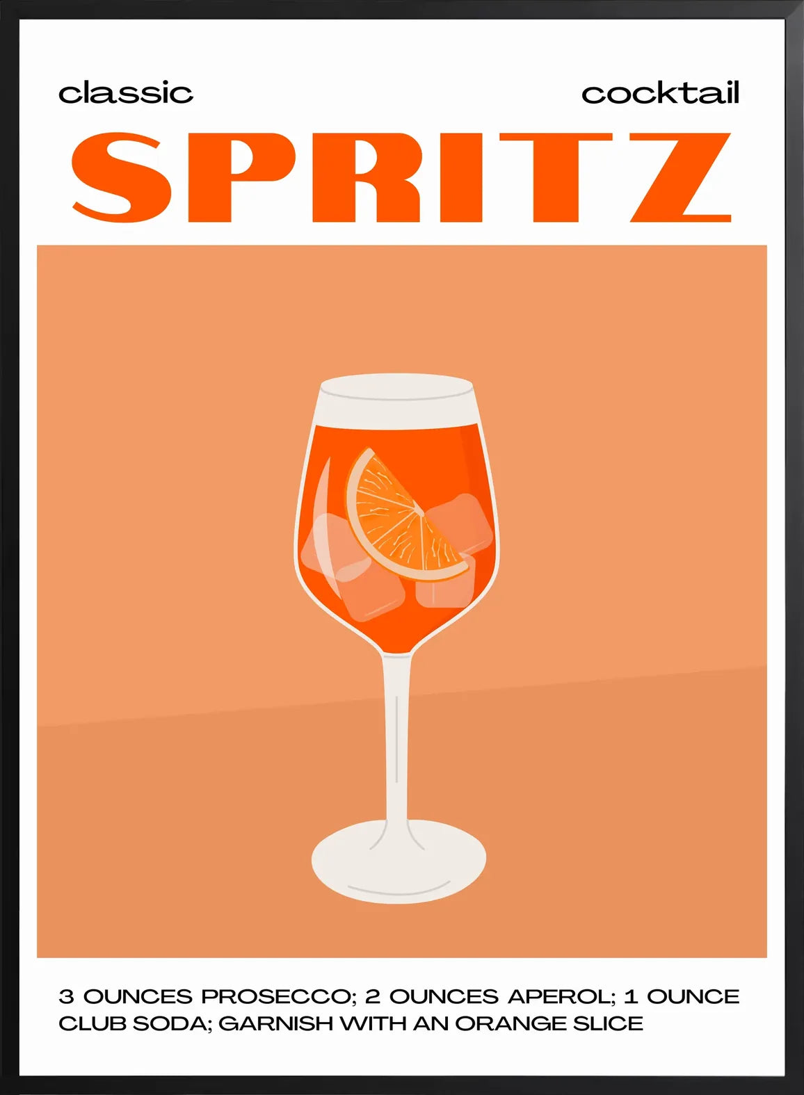 Encadrement noir mat autour du verre a spritz et tranche d'orange