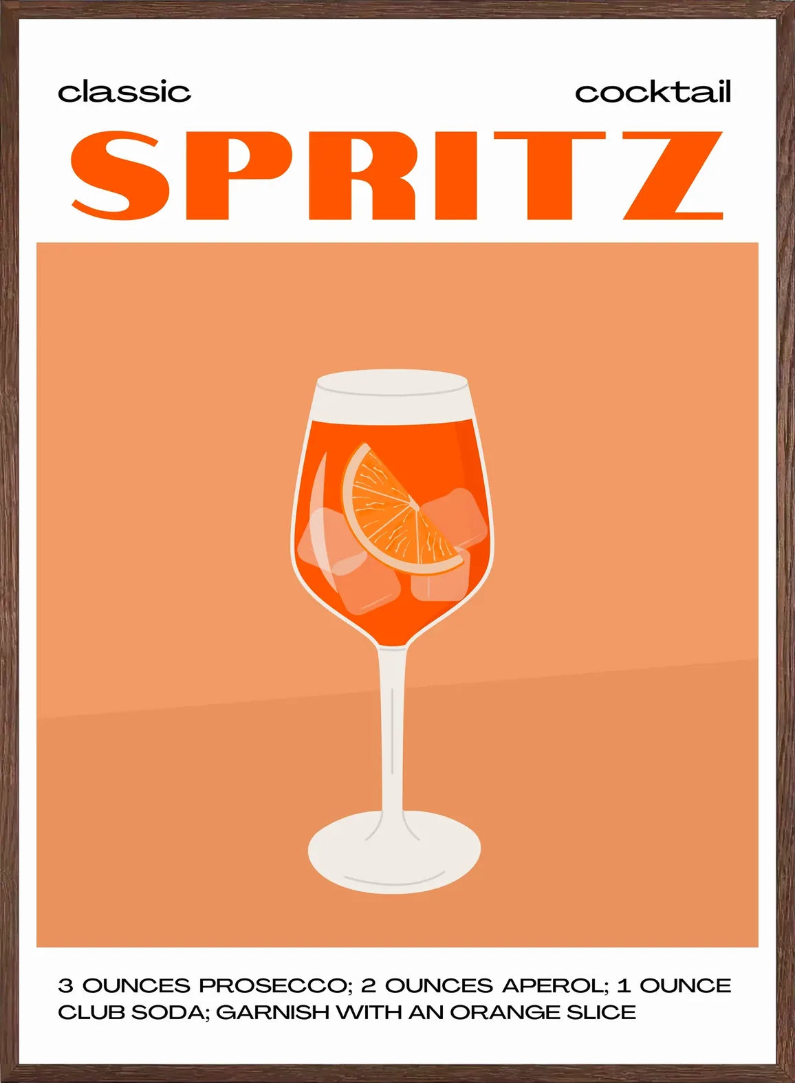 Cadre chene clair entourant l'affiche spritz cocktail orange