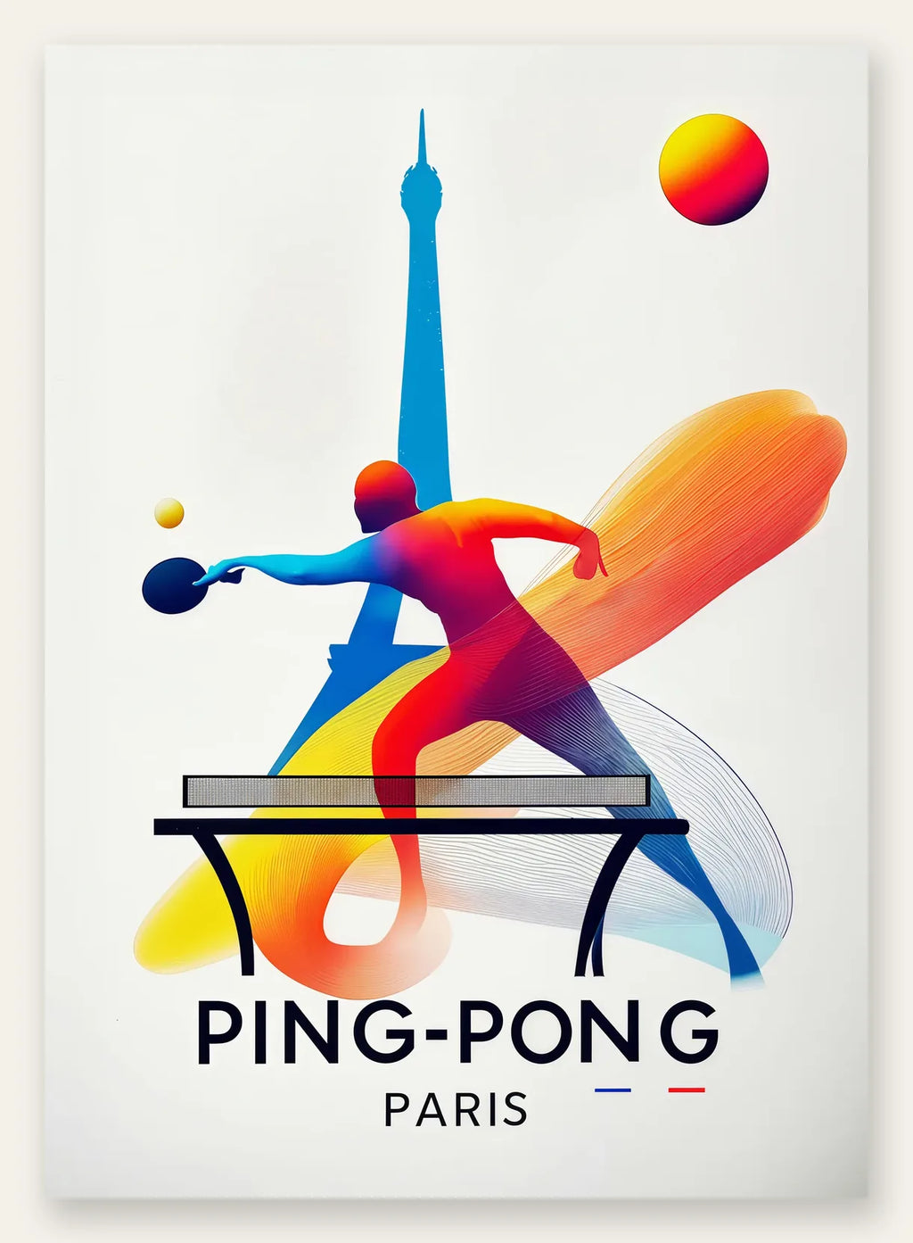 Joueur de ping-pong dynamique a la raquette, Tour Eiffel Paris