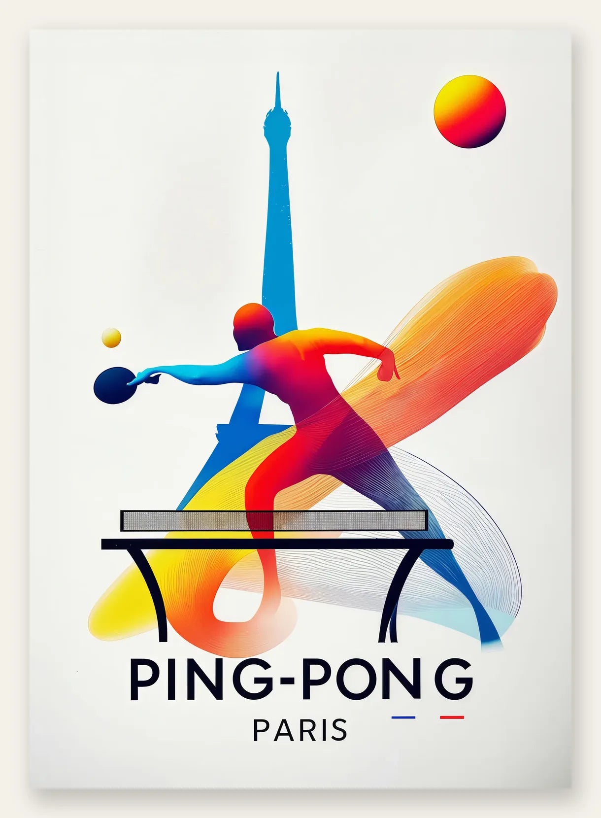 Joueur de ping-pong dynamique a la raquette, Tour Eiffel Paris
