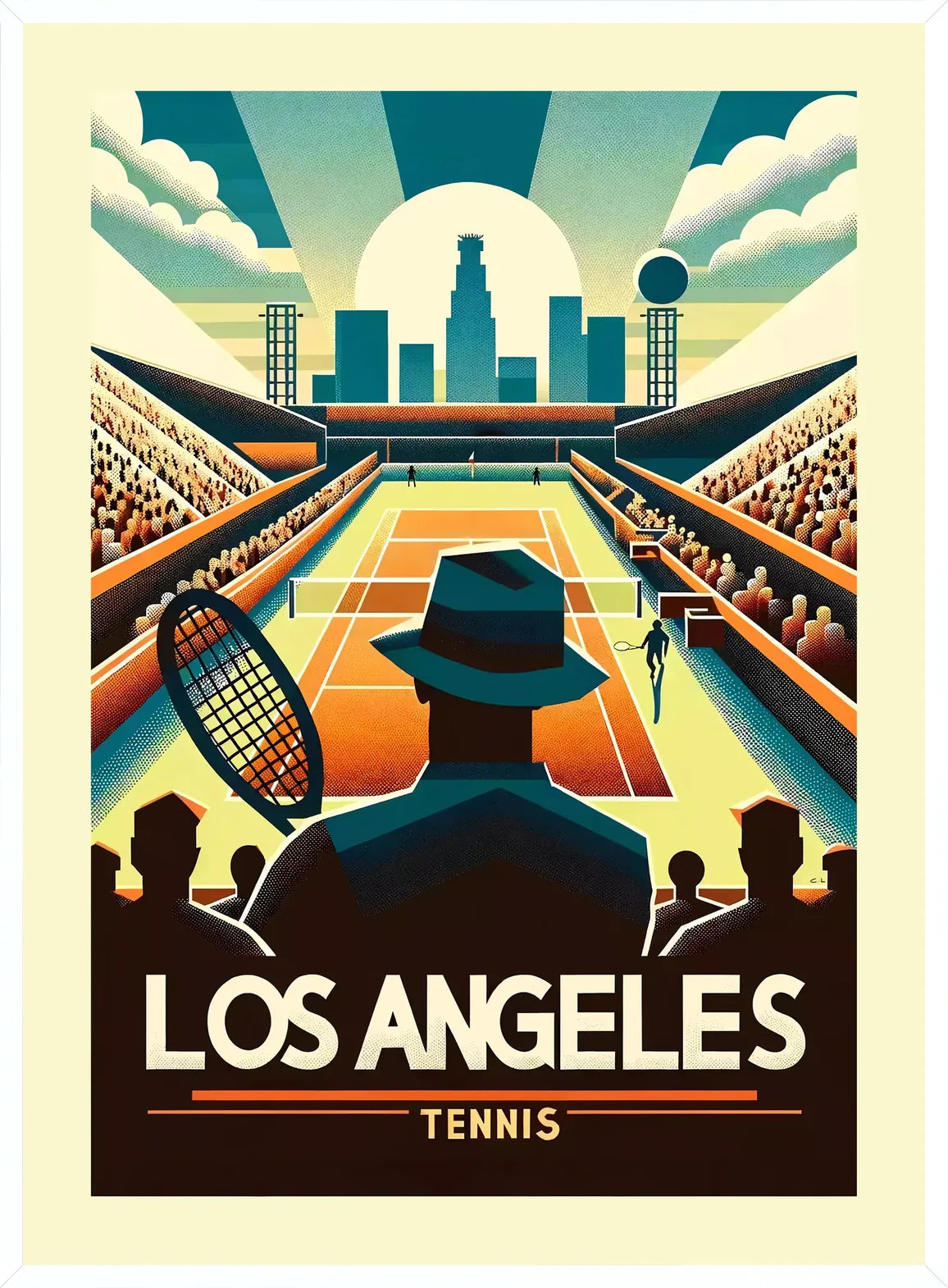 Cadre blanc epure presentant l'affiche tennis Los Angeles retro